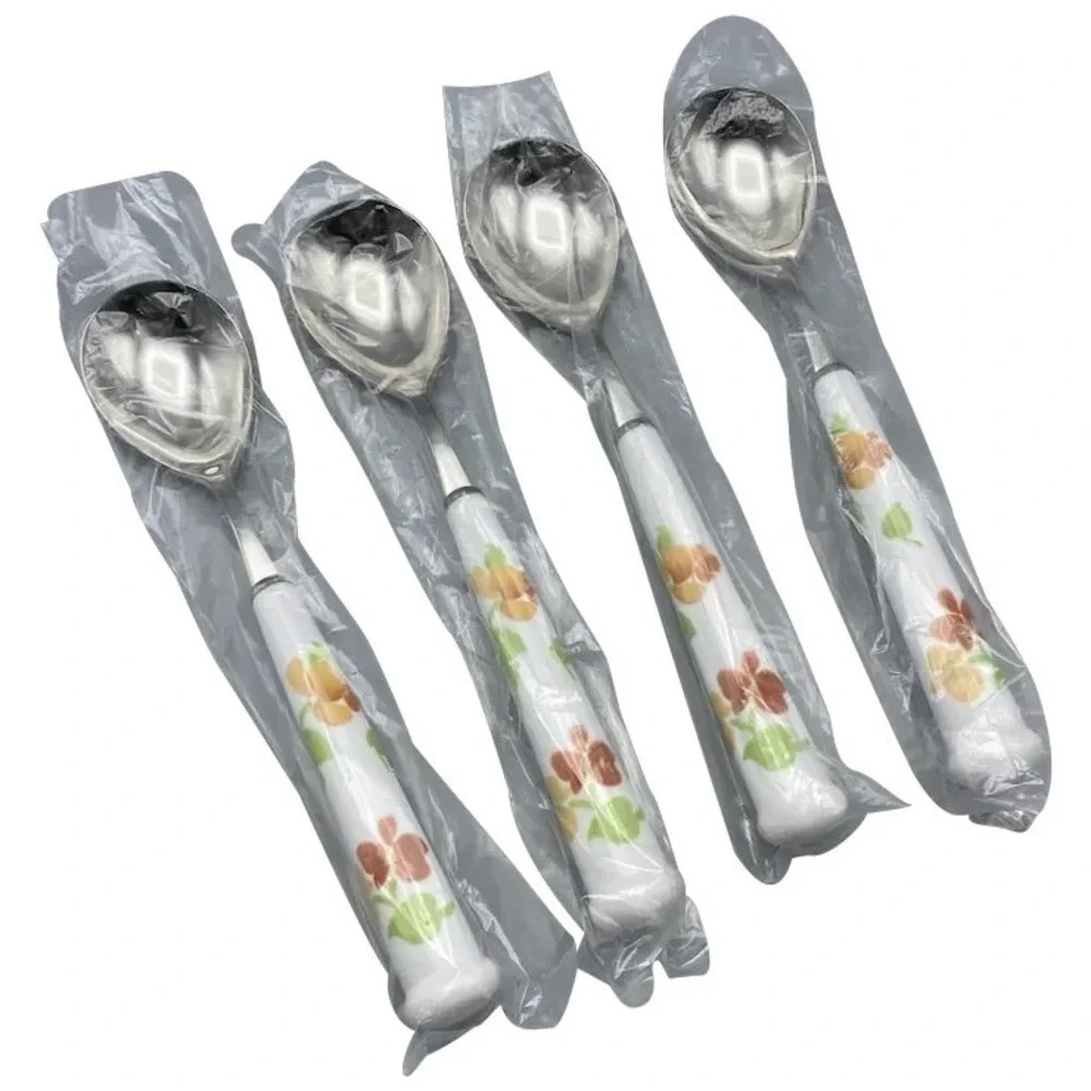 Noritake Happy Days Dinner Table Spoons Floral Ceramic Handle NEW 8